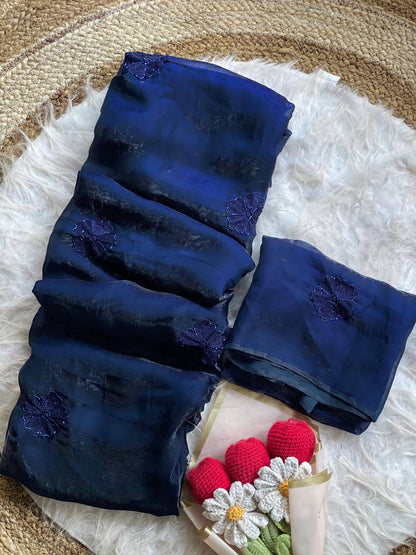 Floral Beaded Silk Saree