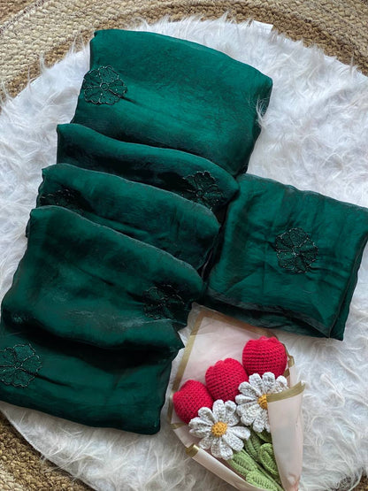 Floral Beaded Silk Saree