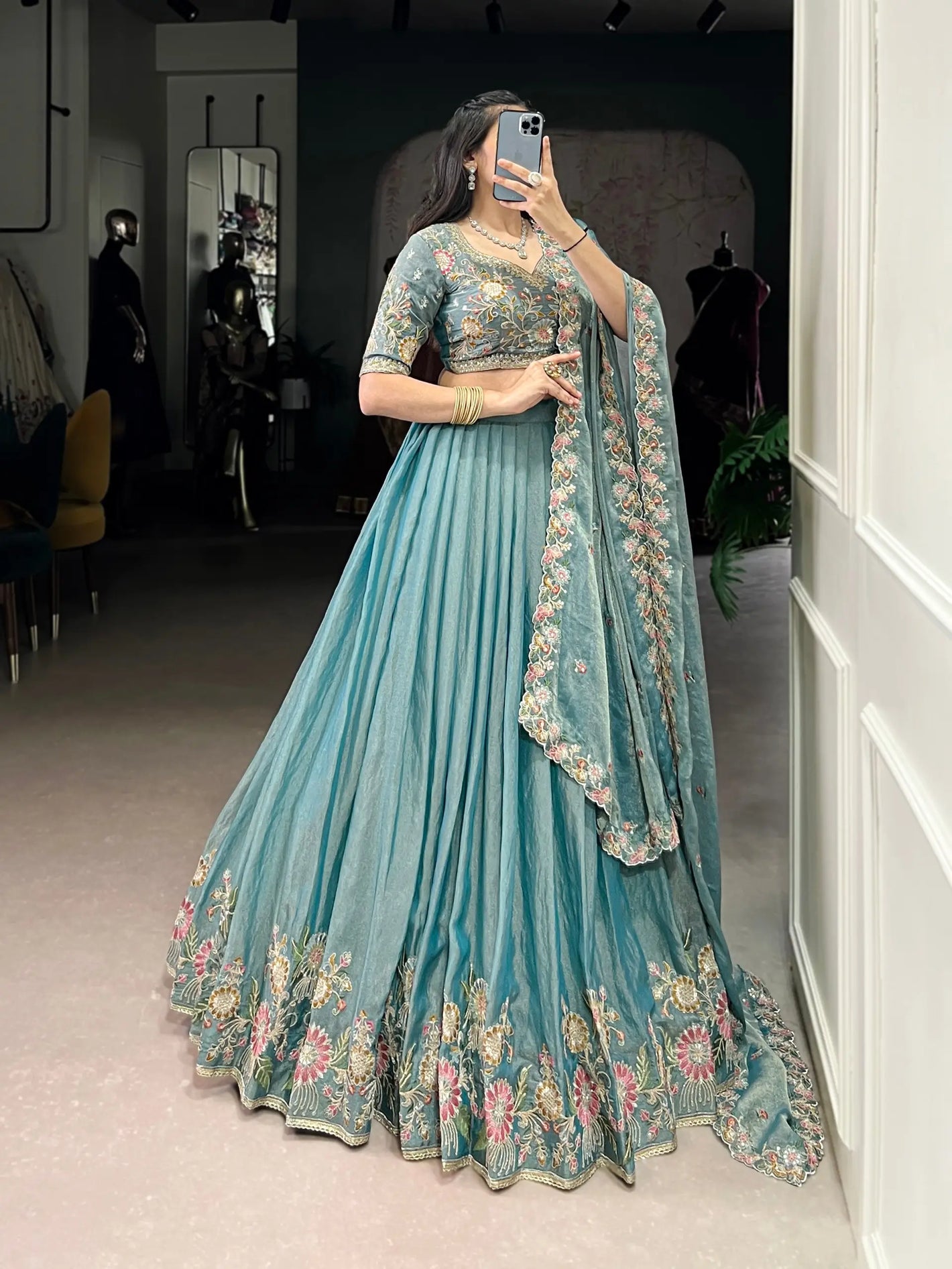 Zari Shimmer Embroidered Lehenga Set with Dupatta