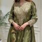 Olive Kundan Embroidered Suit Set