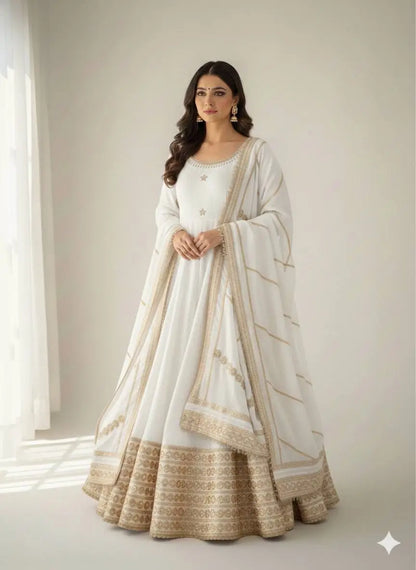 Sequin Border Designer Flared Anarkali Suit in silk fabric