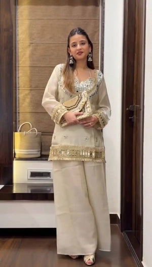 Mirror Work Fendy Silk Sharara Set with Dupatta