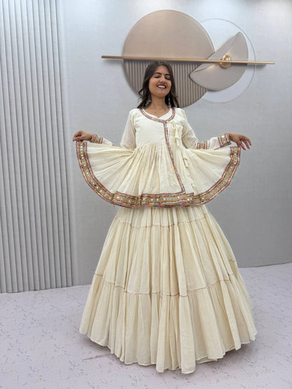 Ivory Kediyu Mirror Work Lehenga