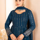 Rama Blue Embroidered Blooming Anarkali Gown Set with Dupatta
