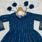 Rama Blue Embroidered Blooming Anarkali Gown Set with Dupatta