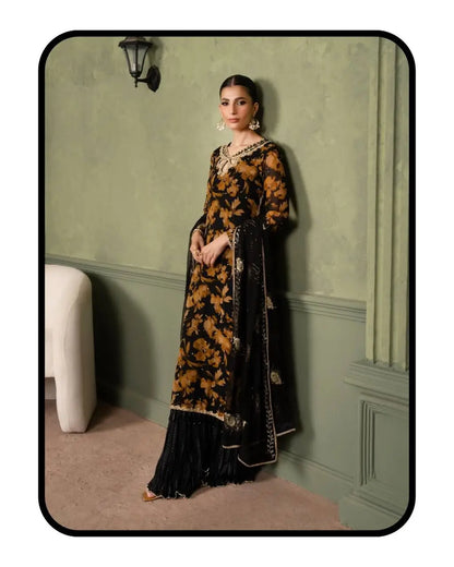 Black Floral Sequin Sharara Set