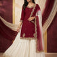 Embroidered French Crepe Top Palazzo Set with Organza Dupatta