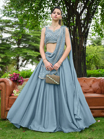 Steel Blue Draped Lehenga