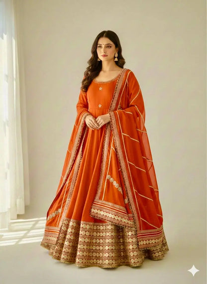 Sequin Border Designer Flared Anarkali Suit in silk fabric
