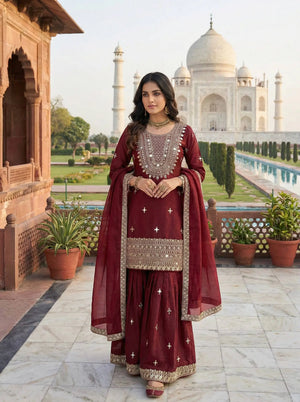 GMY Silk Mirror Work Sharara Set with Dupatta