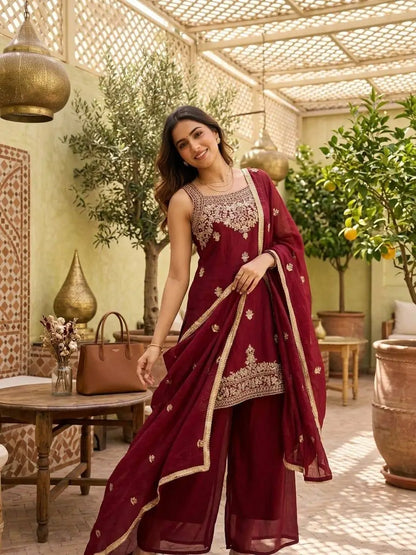 Rangoli Crush Embroidered Sharara Set With Dupatta