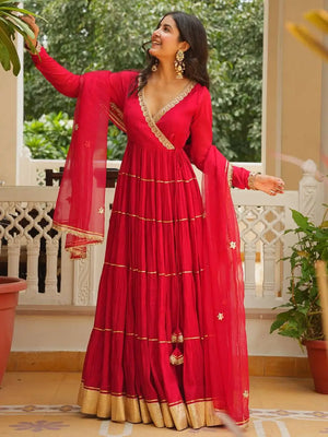 Red Gota Patti Anarkali