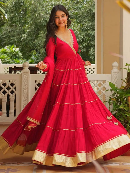 Red Gota Patti Anarkali
