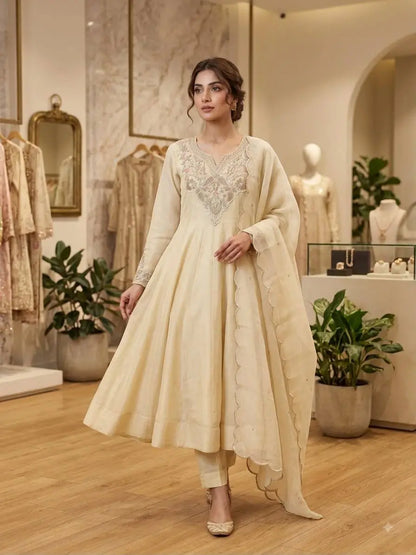 Ivory Cording Sequin Anarkali Set