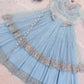 Embroidered Faux Georgette blue Gown Lehenga Dupatta Set