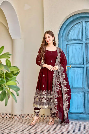 Embroidered Faux Georgette Anarkali Set with Dupatta