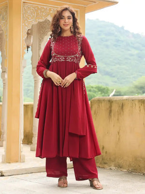 Maroon Floral Vine Kurta Set