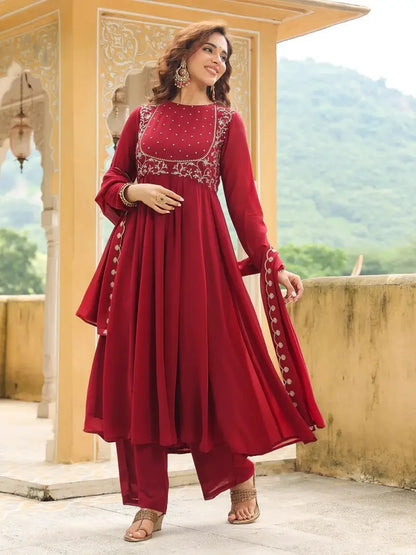 Maroon Floral Vine Kurta Set