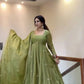 Olive Sequin Floral Anarkali Set