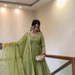 Olive Sequin Floral Anarkali Set