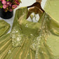 Olive Sequin Floral Anarkali Set