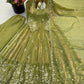 Olive Sequin Floral Anarkali Set