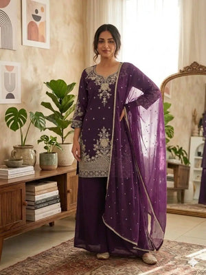 Roman Silk Embroidered Kurta Palazzo Set