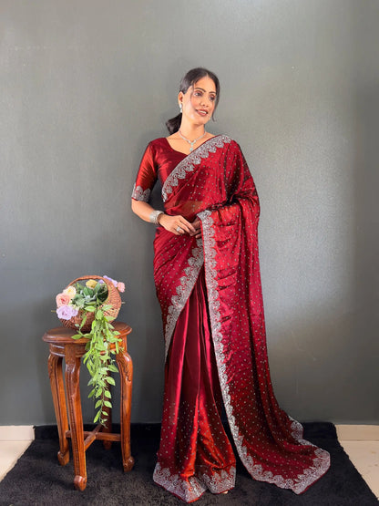 Scattered Crystal Rangoli Saree