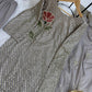 Dove Grey Faux Georgette Pearl Moti Embroidered Kurti Pant Set for Wedding & Festive Wear