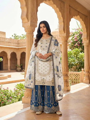 Pure Fendy Silk Embroidered Sharara Suit for Festive and Wedding Occasions