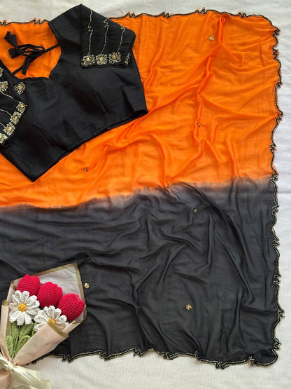 Ombre Cutdana Chiffon Saree