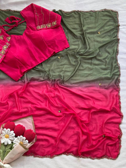 Ombre Cutdana Chiffon Saree