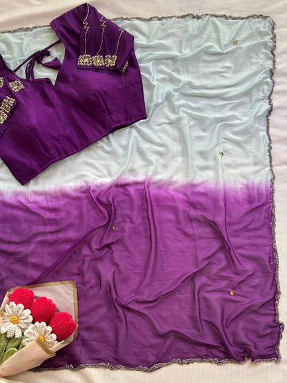 Ombre Cutdana Chiffon Saree