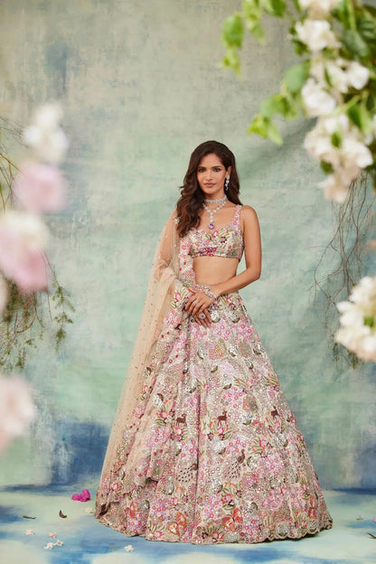 Ivory Floral Zari Sequin Lehenga