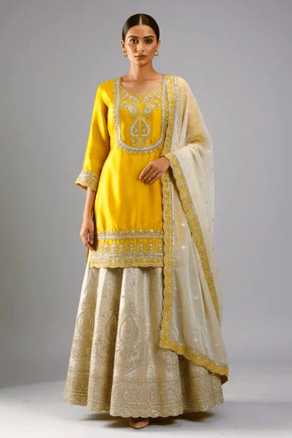 Mustard Sequin Embroidered Sharara Set