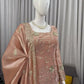 Champagne Peach Silk Sequins Embroidered Sharara Suit for Wedding & Festive Wear