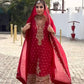 Crimson Red Pure Crunchy Silk Sequins Embroidered Kurti Palazzo Set for Wedding Wear
