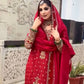 Crimson Red Pure Crunchy Silk Sequins Embroidered Kurti Palazzo Set for Wedding Wear