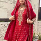 Crimson Red Pure Crunchy Silk Sequins Embroidered Kurti Palazzo Set for Wedding Wear