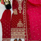Crimson Red Pure Crunchy Silk Sequins Embroidered Kurti Palazzo Set for Wedding Wear