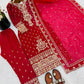 Crimson Red Pure Crunchy Silk Sequins Embroidered Kurti Palazzo Set for Wedding Wear