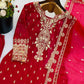 Crimson Red Pure Crunchy Silk Sequins Embroidered Kurti Palazzo Set for Wedding Wear