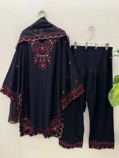Shop Mull Chanderi Embroidered Farshi Salwar Suit with Dupatta for Festive Formal Casual Wear