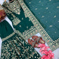 Bottle Green Zari Meena Sharara Set
