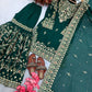 Bottle Green Zari Meena Sharara Set