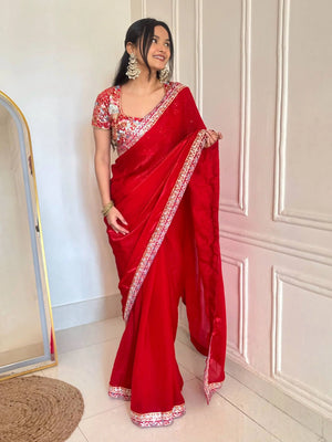 Crimson Zari Sequin Saree