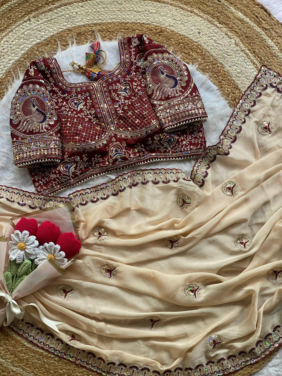 Peacock Embroidered Silk Saree