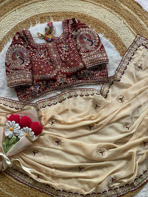 Peacock Embroidered Silk Saree