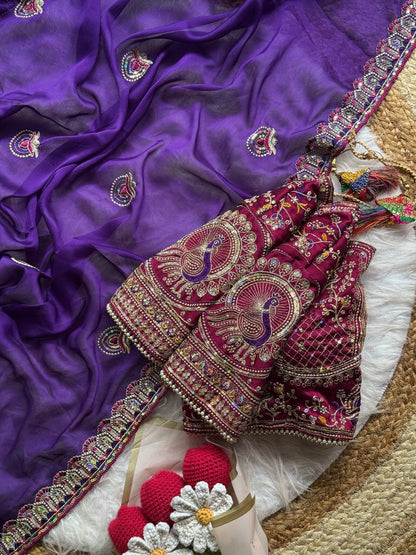 Peacock Embroidered Silk Saree