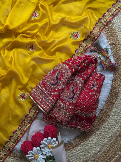 Peacock Embroidered Silk Saree